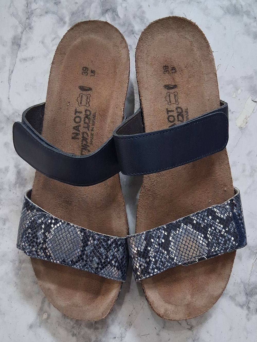 Naot Women's Navy & Silver Snakeskin Double-Strap Slide Sandals